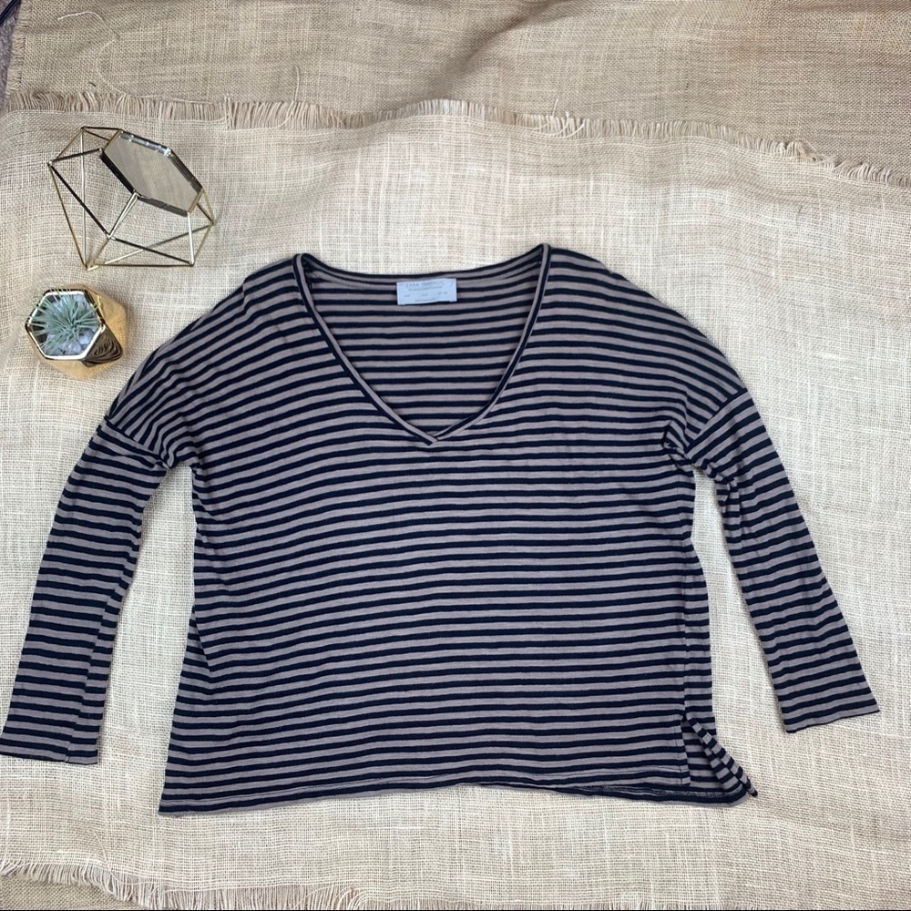 Zara Trafaluc Shirt Black Brown Striped Small